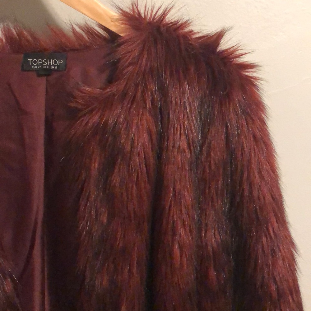 Top Shop red // burgundy cropped faux fur coat